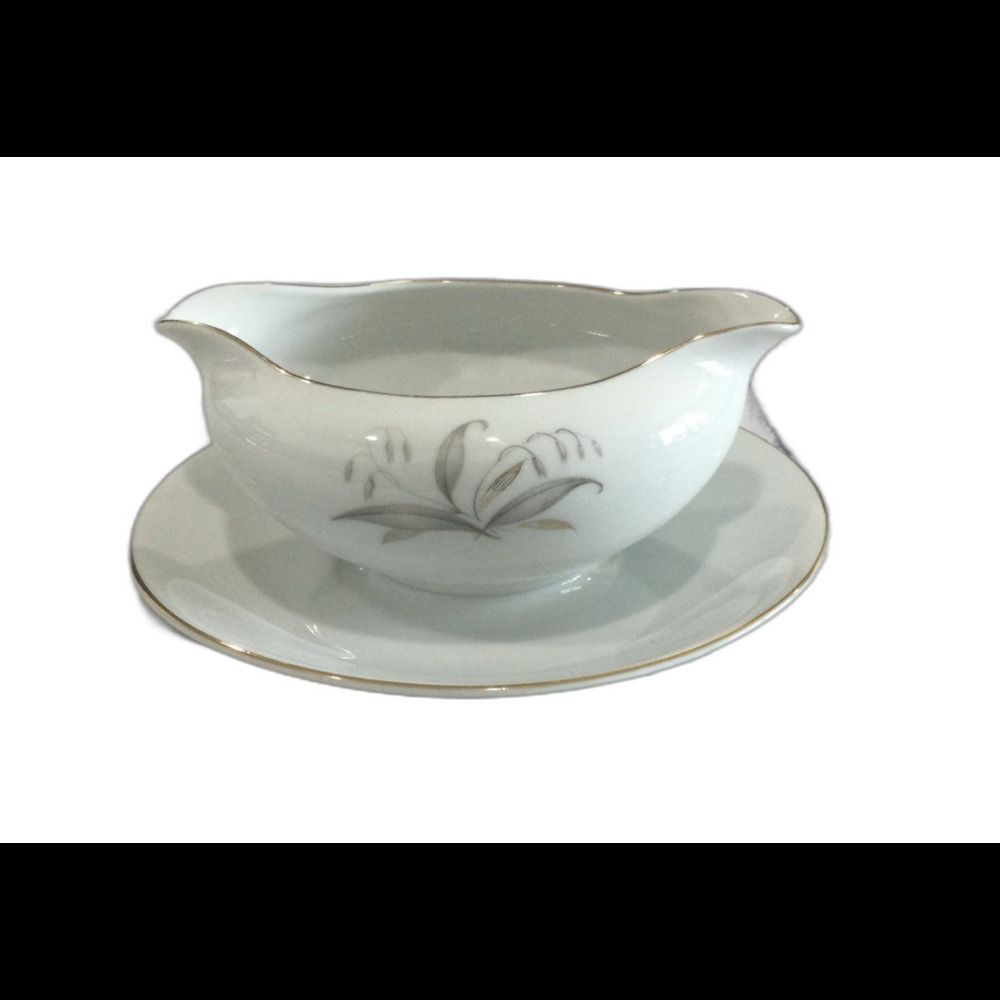Kaysons Fine China Golden Rhapsody Vintage Gravy Boat attached to Plate.